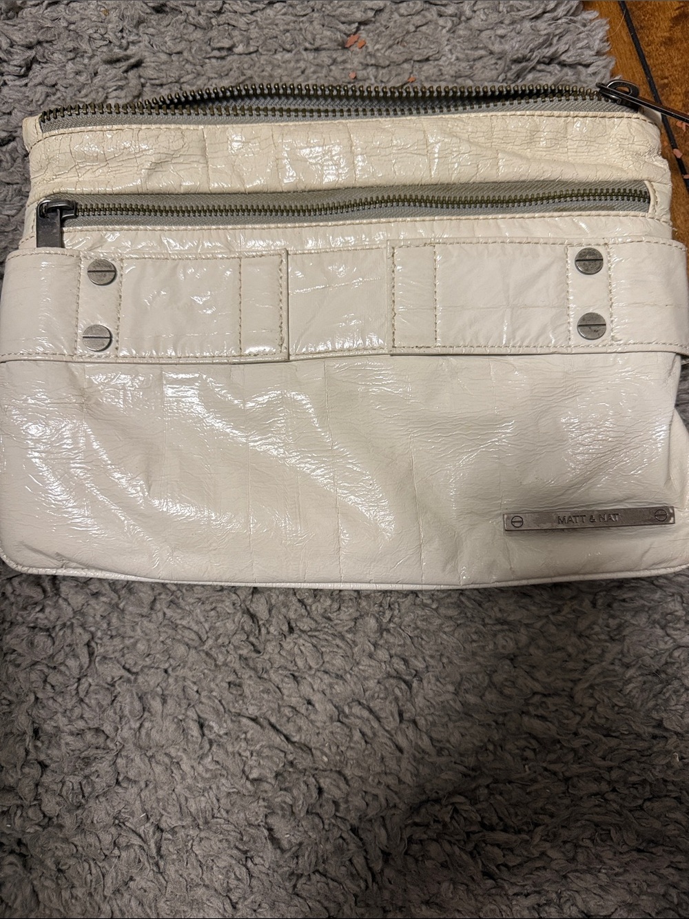 Matt & Nat Cream Patent Crossbody Bag with Silver Hardware